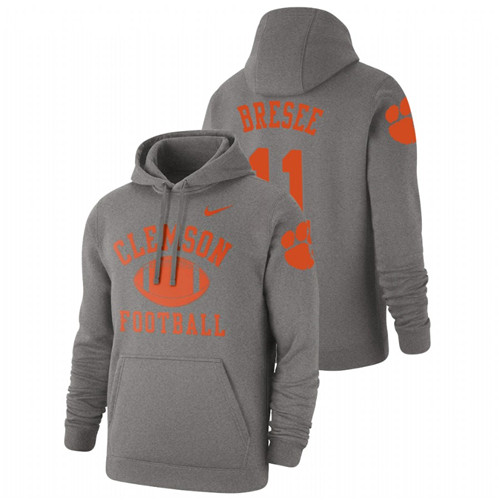 Men's Heathered Gray Clemson Tigers Bryan Bresee Retro Football Pullover Hoodie