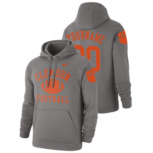 Men's Heathered Gray Clemson Tigers Custom Retro Football Pullover Hoodie