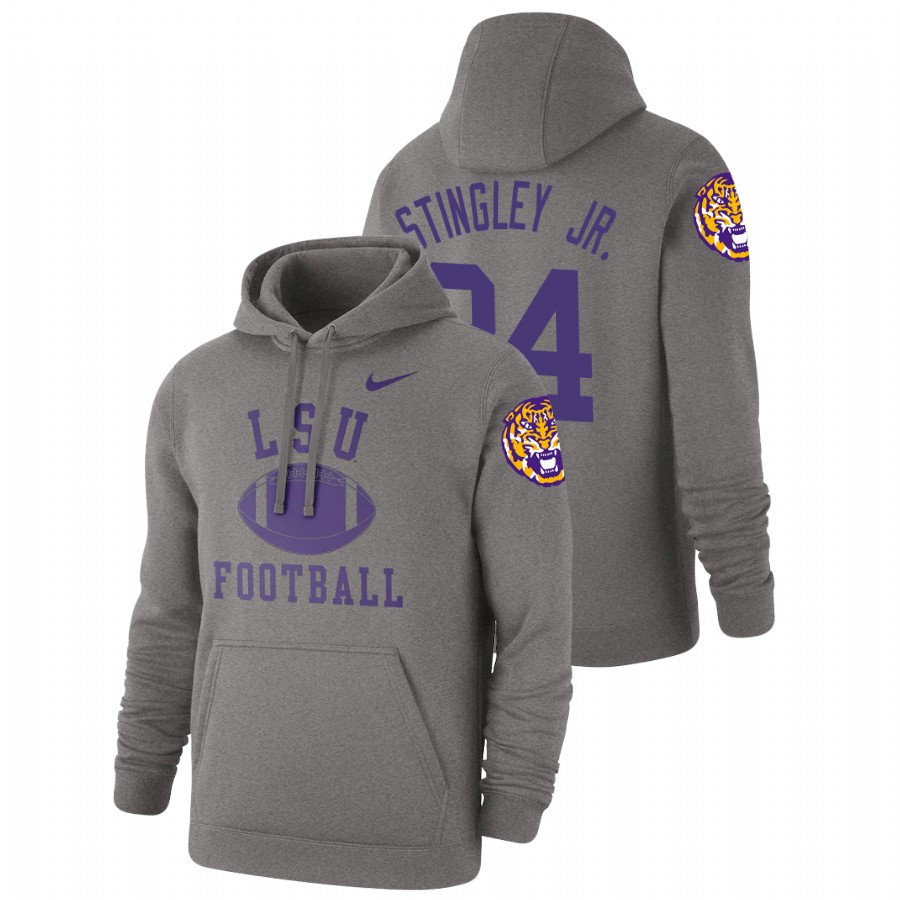 Men's Heathered Gray LSU Tigers Derek Stingley Jr. Retro Football Pullover Hoodie