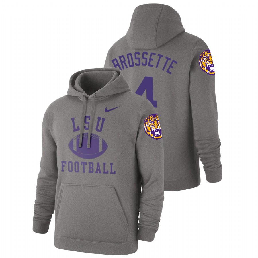 Men's Heathered Gray LSU Tigers Nick Brossette Retro Football Pullover Hoodie