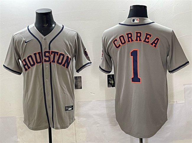 Men's Houston Astros #1 Carlos Correa Gray Cool Base Stitched Jersey
