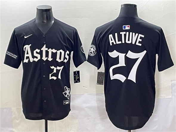 Men's Houston Astros #27 Jose Altuve Black Gothic 'Houston Born Barrio Raised' Limited Stitched Baseball Jersey