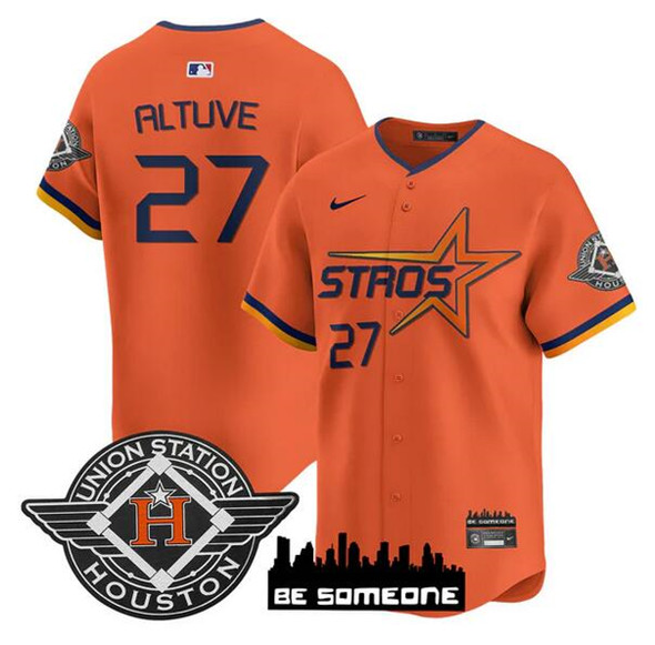 Men's Houston Astros #27 Jose Altuve Orange 2025 City Connect Limited Stitched Baseball Jersey