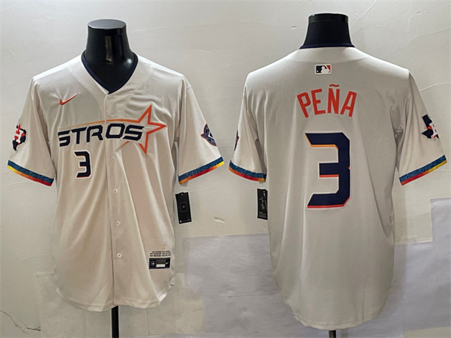 Men's Houston Astros #3 Jeremy Pena Cream 2025 City Connect With Texas Patch Limited Stitched Baseball Jersey