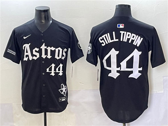 Men's Houston Astros #44 Still Tippin Black Gothic 'Houston Born Barrio Raised' Limited Stitched Baseball Jersey