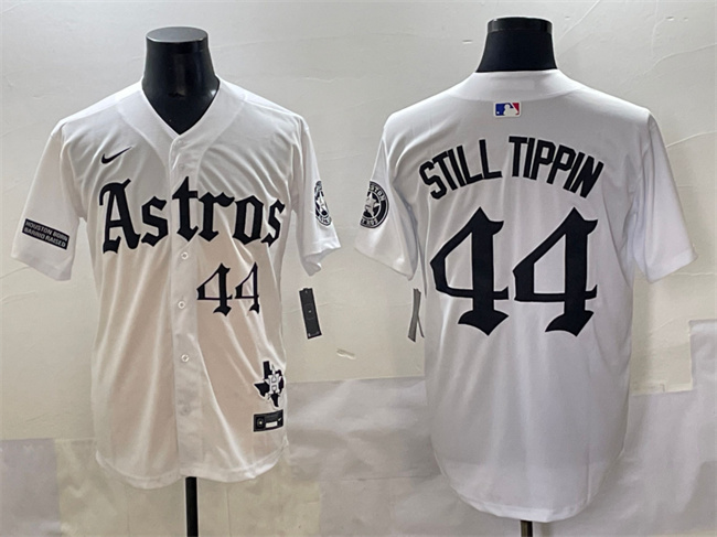 Men's Houston Astros #44 Still Tippin White Gothic 'Houston Born Barrio Raised' Limited Stitched Baseball Jersey