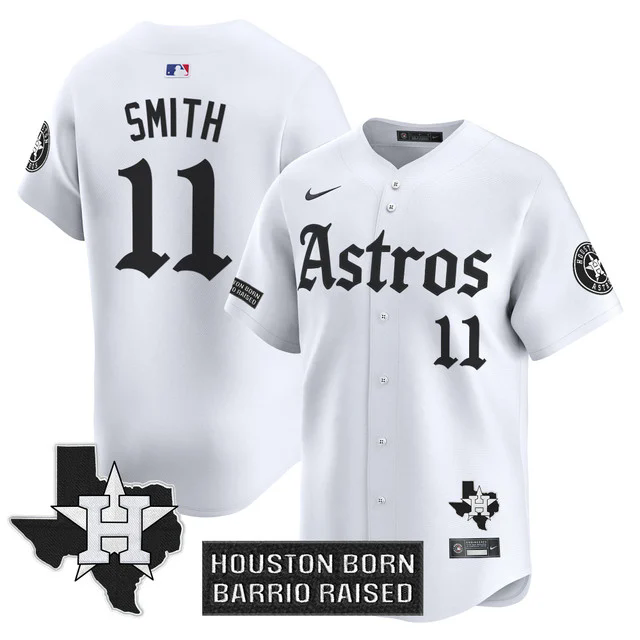 Men's Houston Astros 'Gothic Edition' Vapor Premier Limited Jersey WHITE #11 CAM SMITH.webp