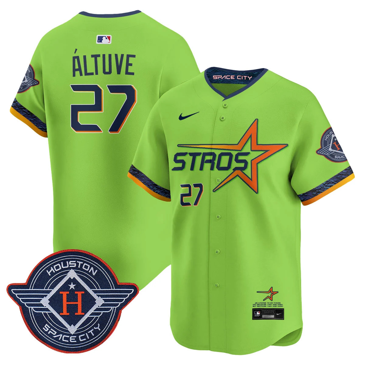 Men's Houston Astros 2025 City Connect Vapor Limited Jersey GREEN #27 ALTUVE