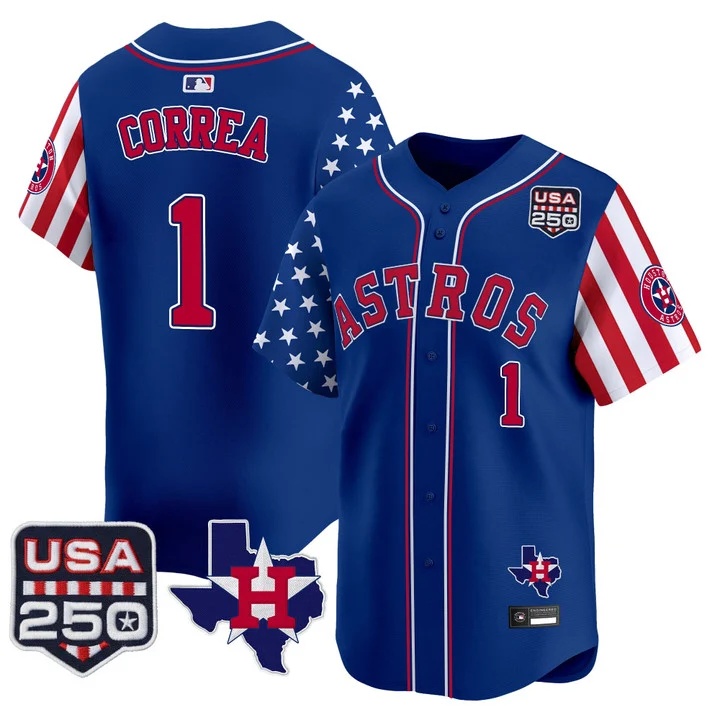 Men's Houston Astros America 250 Edition Vapor Premier Limited Jersey ROYAL #1 CARLOS CORREA