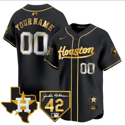 Men's Houston Astros Nike White Home Limited Custom Black Gold Jersey