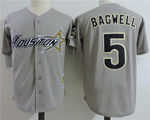 Men's Houston Astros Retired Player #5 Jeff Bagwell Grey Mitchell & Ness Throwback Baseball Jersey