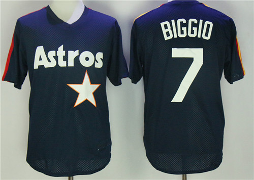 Men's Houston Astros Retired Player #7 Craig Biggio Navy Mesh Pullover Throwback Jersey