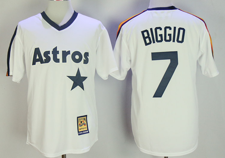 Men's Houston Astros Retired Player #7 Craig Biggio White Cooperstown Collection Batting Practice Jersey
