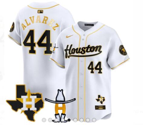 Men's Houston Astros Yordan Alvarez Nike White 2023 Gold Collection Authentic Player Jersey