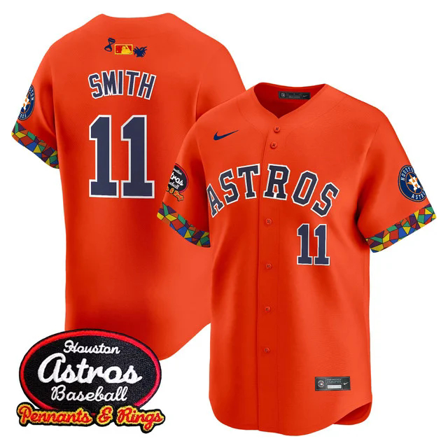 Men's Houston Astros x El Tiempo Cantina Vapor Premier Limited Jersey ORANGE #11 CAM SMITH.webp