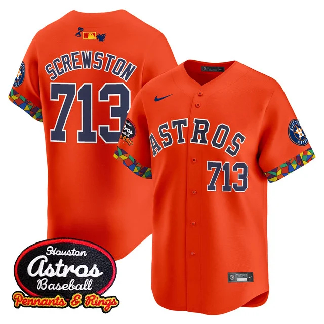 Men's Houston Astros x El Tiempo Cantina Vapor Premier Limited Jersey ORANGE #713 SCREWSTON