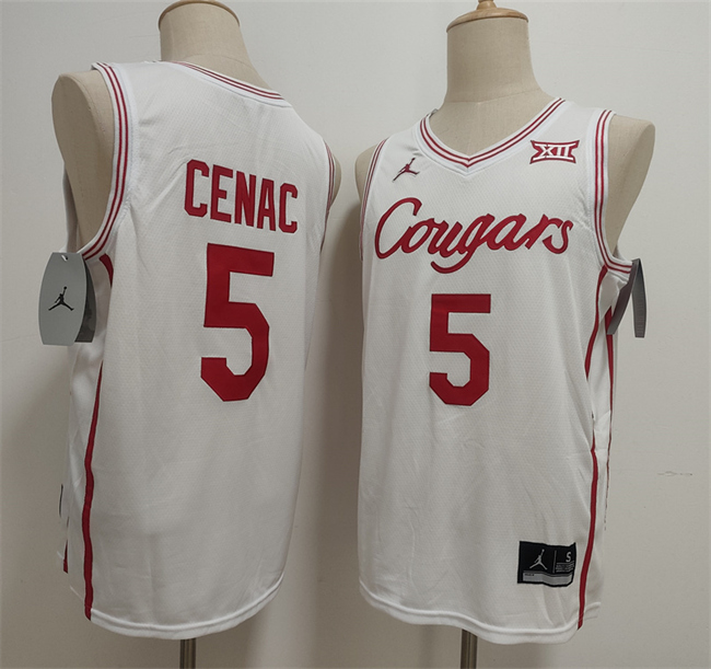 Men's Houston Cougars #5 Chris Cenac Jr. White Stitched Football Jersey