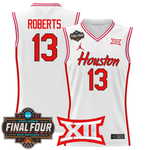 Men's Houston Cougars 2025 Final Four Patch Basketball Jersey #13 J'WAN ROBERTS.webp