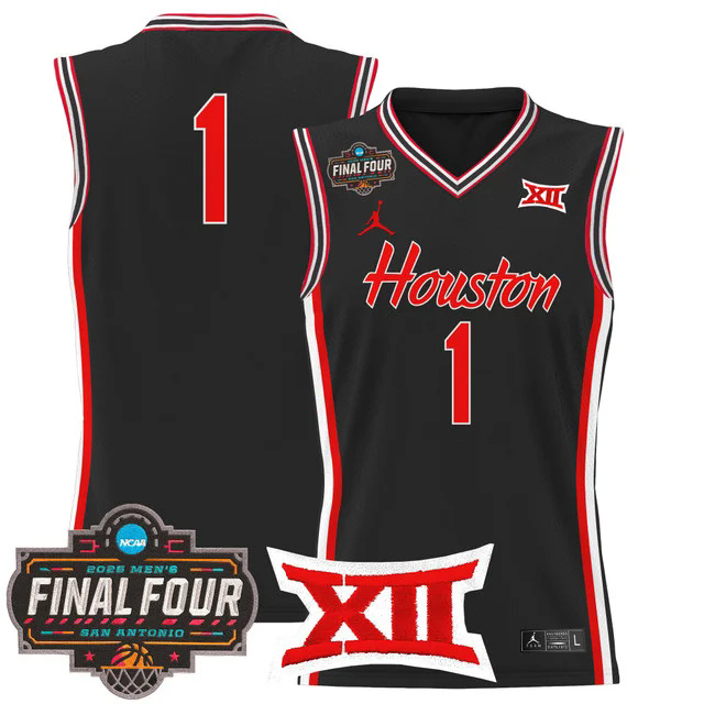 Men's Houston Cougars 2025 Final Four Patch Basketball Jersey BLACK #1.webp