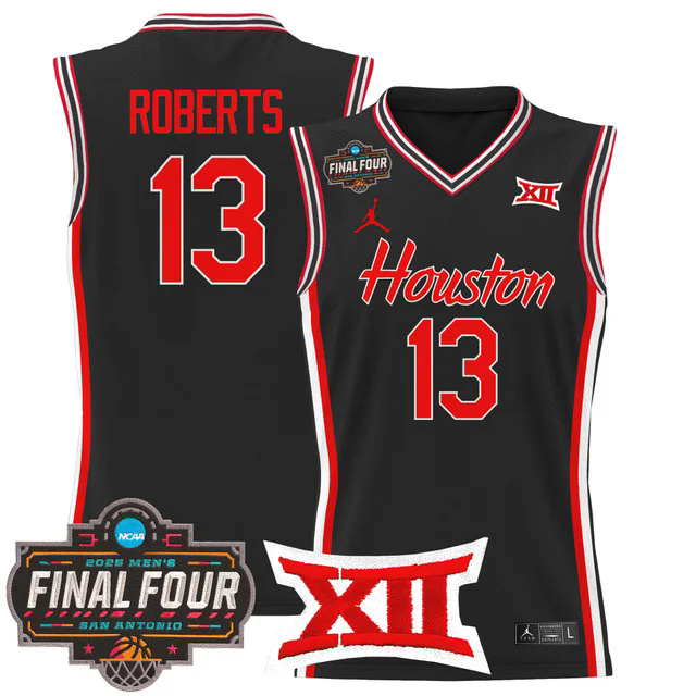 Men's Houston Cougars 2025 Final Four Patch Basketball Jersey BLACK #13 J'WAN ROBERTS.webp