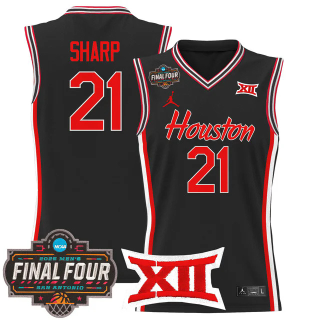 Men's Houston Cougars 2025 Final Four Patch Basketball Jersey BLACK #21 EMANUEL SHAPP.webp