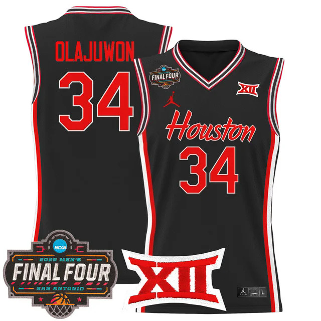 Men's Houston Cougars 2025 Final Four Patch Basketball Jersey BLACK #34 HAKEEM OLAJUWON.webp