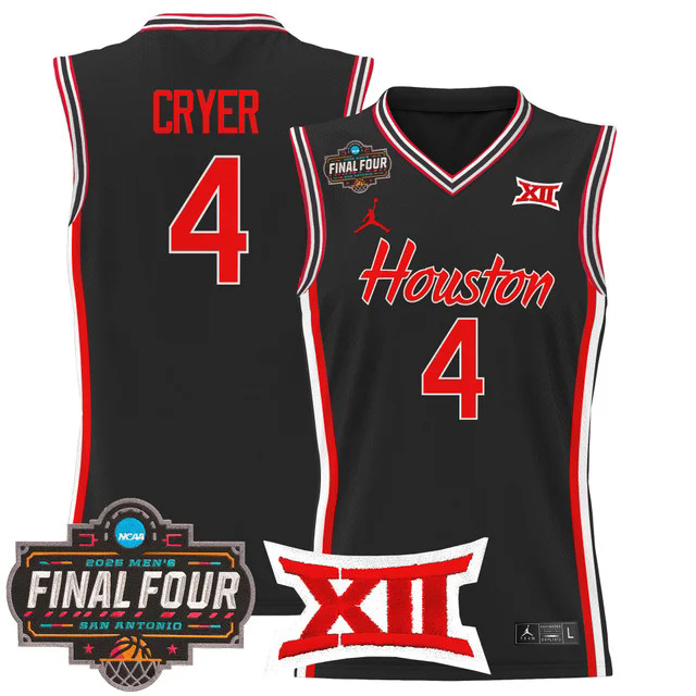Men's Houston Cougars 2025 Final Four Patch Basketball Jersey BLACK #4 L.J. CRYER.webp
