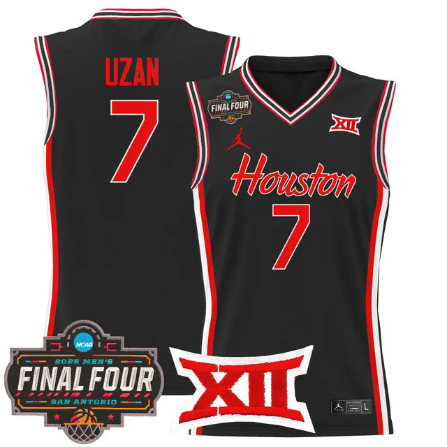 Men's Houston Cougars 2025 Final Four Patch Basketball Jersey BLACK #7 MILOS UZAN.webp