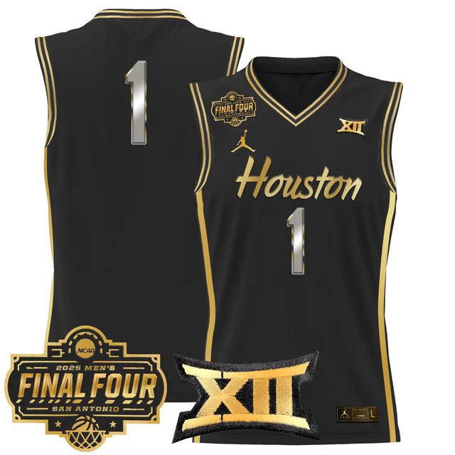 Men's Houston Cougars 2025 Final Four Patch Basketball Jersey BLACKGOLD #1.webp