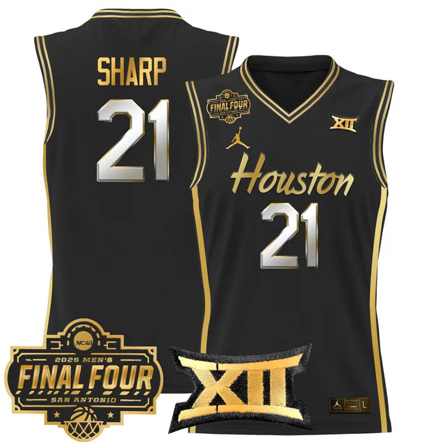 Men's Houston Cougars 2025 Final Four Patch Basketball Jersey BLACKGOLD #21 EMANUEL SHAPP.webp