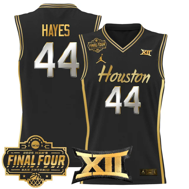 Men's Houston Cougars 2025 Final Four Patch Basketball Jersey BLACKGOLD #44 ELVIN HAYES.webp