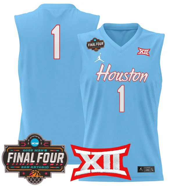 Men's Houston Cougars 2025 Final Four Patch Basketball Jersey BLUE #1.webp