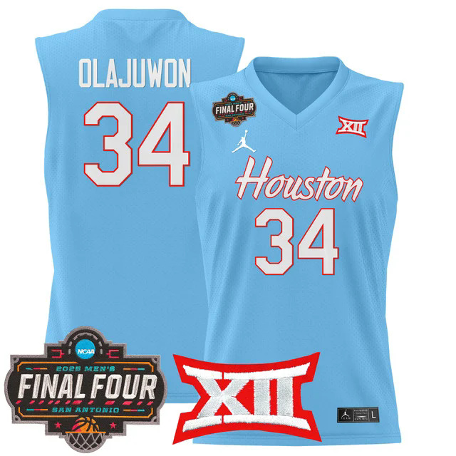 Men's Houston Cougars 2025 Final Four Patch Basketball Jersey BLUE #34 HAKEEM OLAJUWON.webp