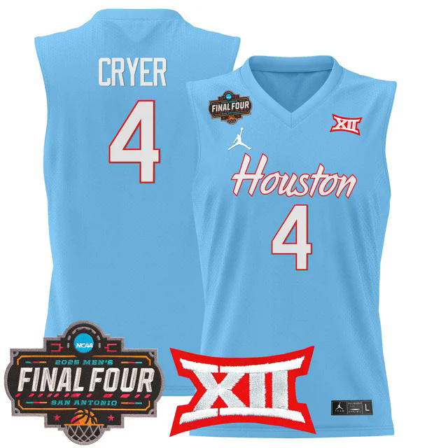 Men's Houston Cougars 2025 Final Four Patch Basketball Jersey BLUE #4 L.J. CRYER.webp
