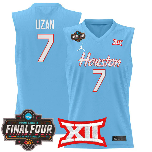 Men's Houston Cougars 2025 Final Four Patch Basketball Jersey BLUE #7 MILOS UZAN.webp