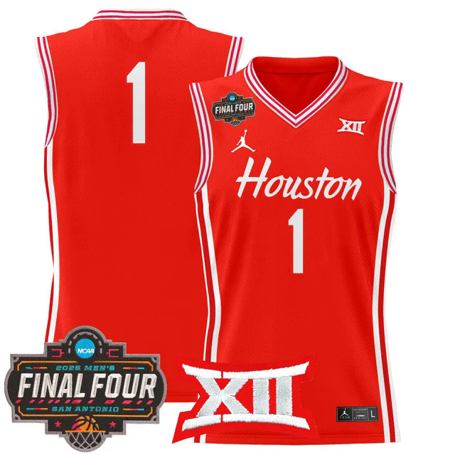 Men's Houston Cougars 2025 Final Four Patch Basketball Jersey RED #1.webp