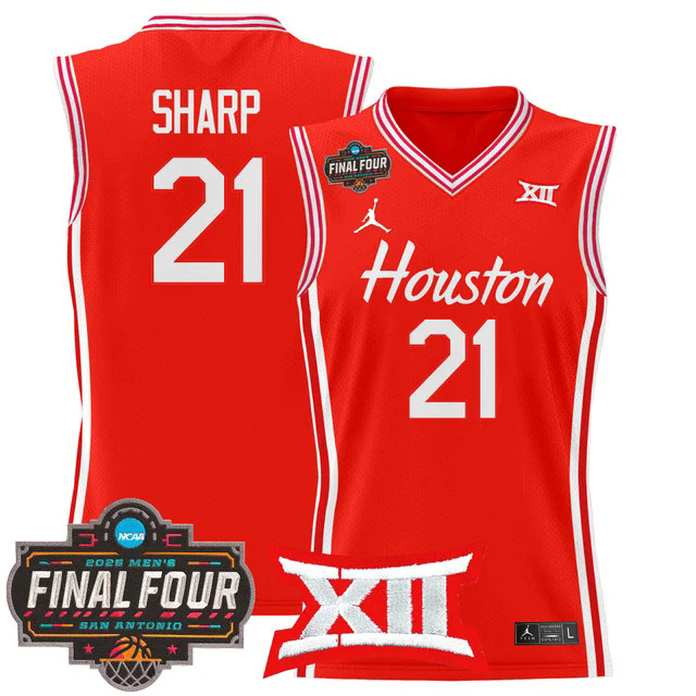 Men's Houston Cougars 2025 Final Four Patch Basketball Jersey RED #21 EMANUEL SHAPP.webp
