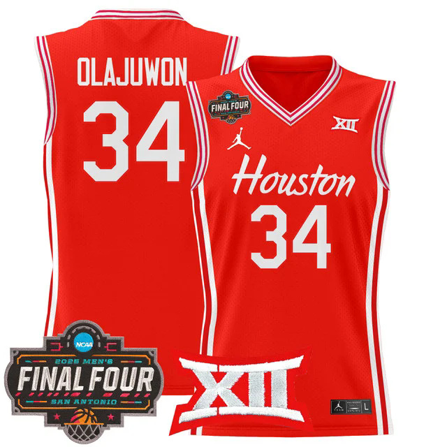 Men's Houston Cougars 2025 Final Four Patch Basketball Jersey RED #34 HAKEEM OLAJUWON.webp