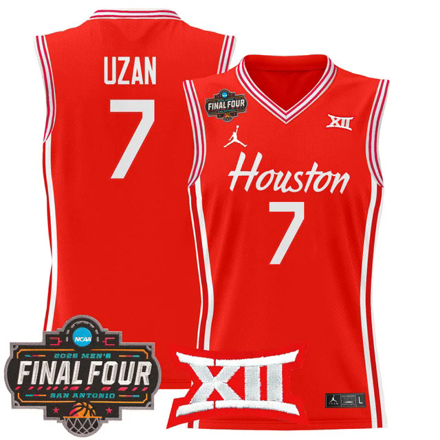 Men's Houston Cougars 2025 Final Four Patch Basketball Jersey RED #7 MILOS UZAN.webp