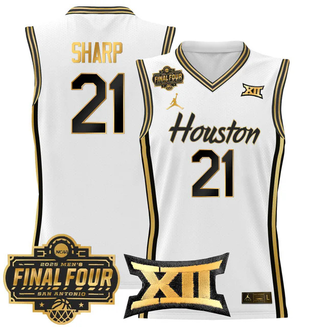 Men's Houston Cougars 2025 Final Four Patch Basketball Jersey WHITEGOLD #21 EMANUEL SHAPP.webp