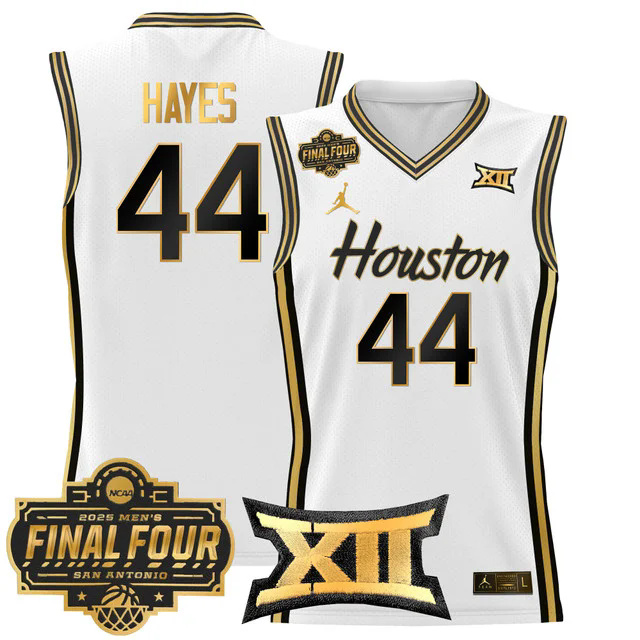 Men's Houston Cougars 2025 Final Four Patch Basketball Jersey WHITEGOLD #44 ELVIN HAYES.webp