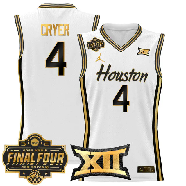 Men's Houston Cougars 2025 Final Four Patch Basketball Jersey WHITEGOLD #L.J. CRYER.webp