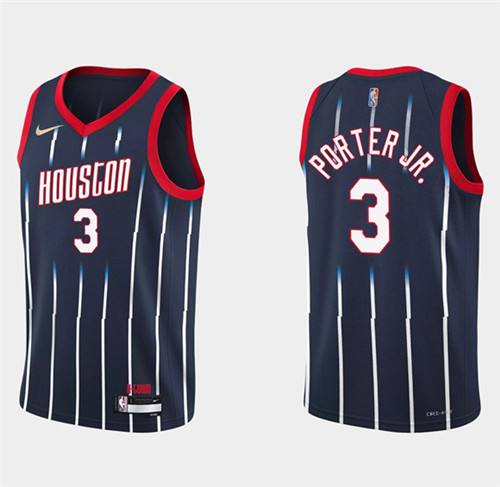 Men's Houston Rockets #3 Kevin Porter Jr. 2021 22 City Edition 75th Anniversary Navy Stitched Basketball Jersey