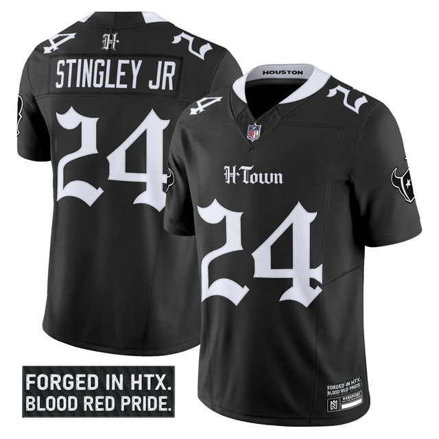 Men's Houston Texans 'Gothic Lone Star Shadows Edition' Vapor Limited Jersey - All Stitched Black Derek Stingley Jr.