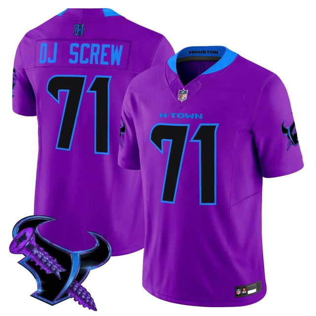 Men's Houston Texans 2025 DJ Screw Vapor Limited Jersey purple #71 DJ Screw