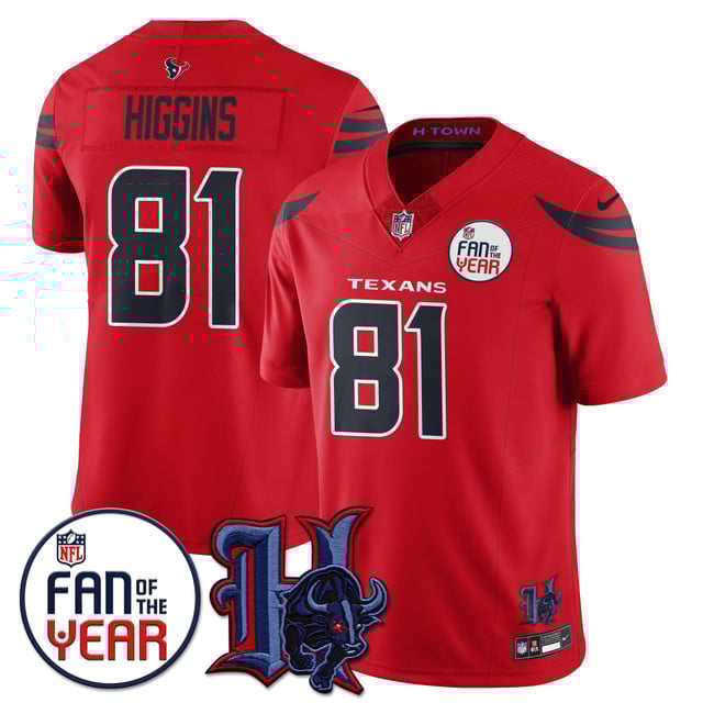 Men's Houston Texans Fan Of The Year Jersey red #81 Jayden Higgins