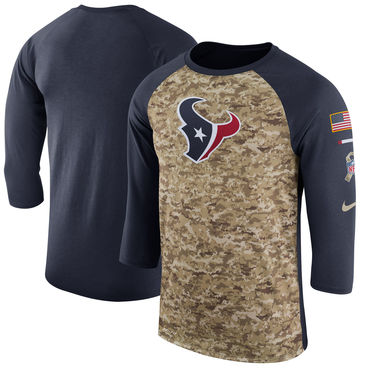 Men's Houston Texans Nike Camo Navy Salute To Service Sideline Legend Performance Three-Quarter Sleeve T Shirt