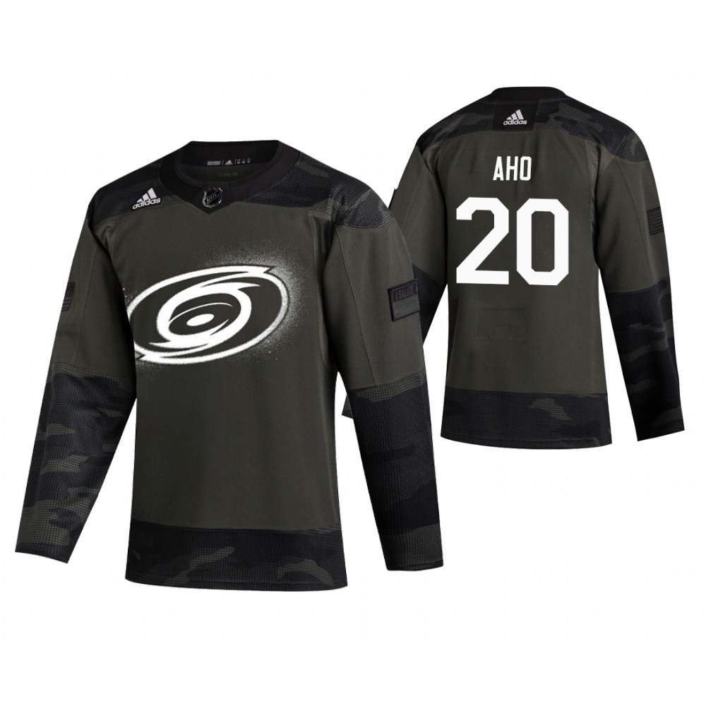 Men's Hurricanes #20 Sebastian Aho Authentic 2019 Veterans Day Jersey Camo