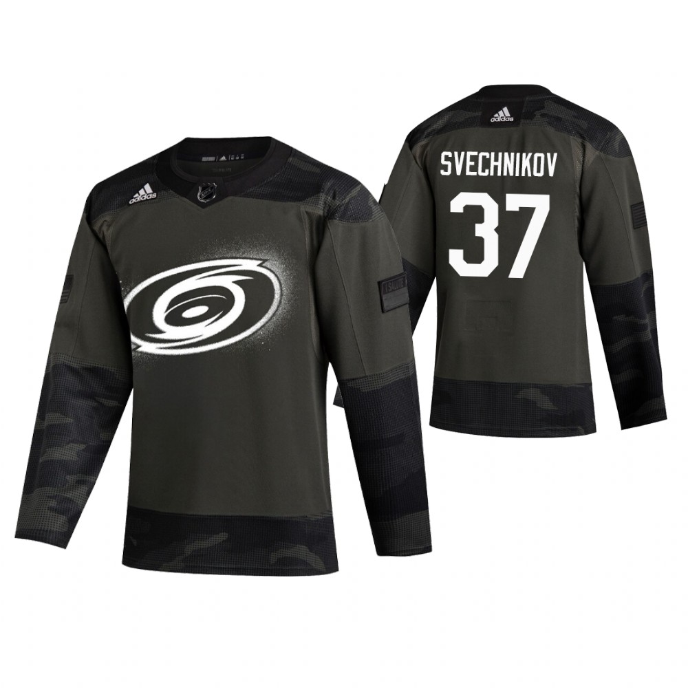 Men's Hurricanes #37 Andrei Svechnikov Authentic 2019 Veterans Day Jersey Camo