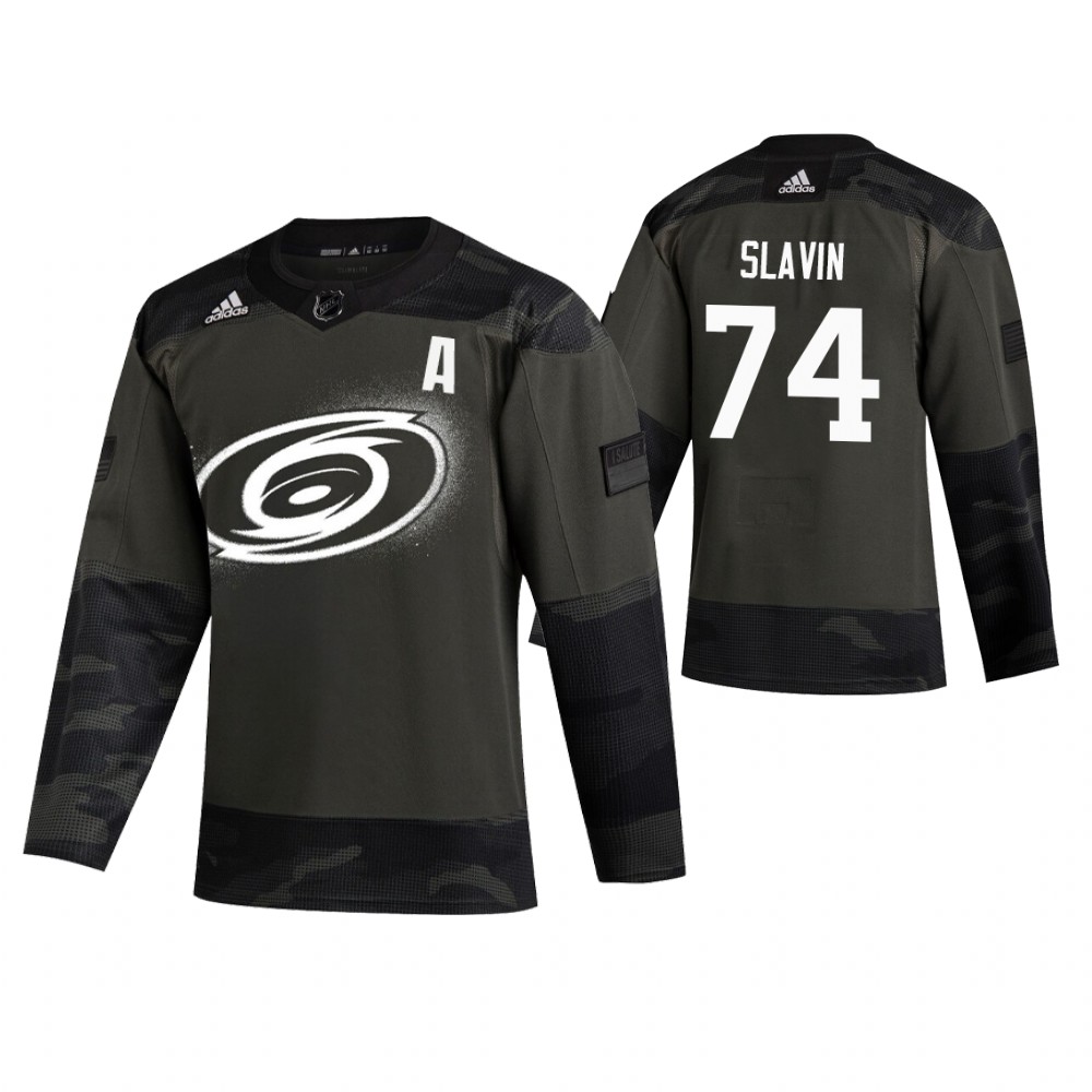 Men's Hurricanes #74 Jaccob Slavin Authentic 2019 Veterans Day Jersey Camo